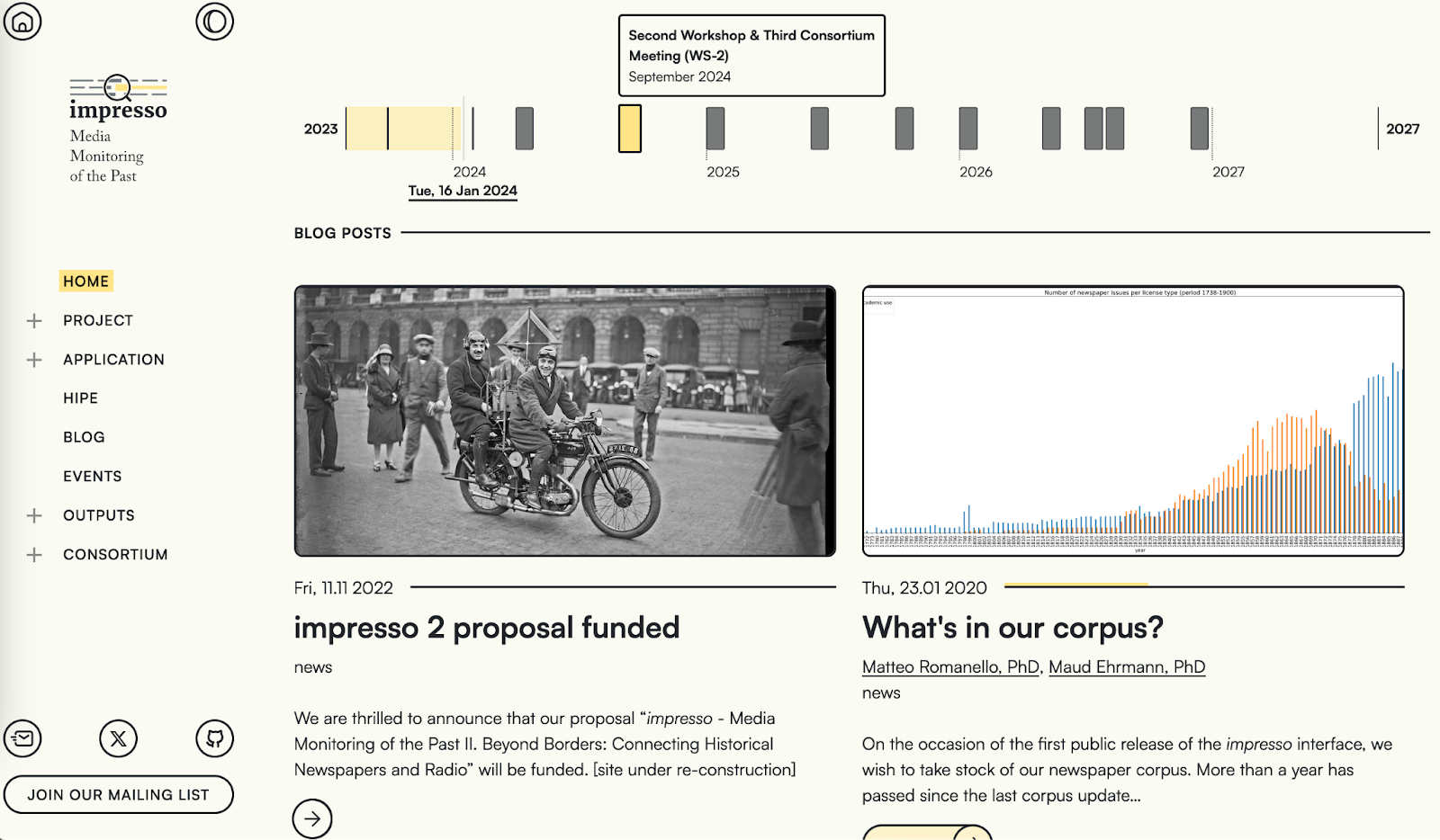 Screenshot of the redesigned Impresso home page